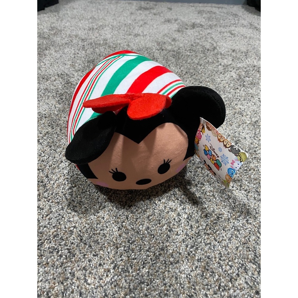 Disney Minnie Mouse Tsum Tsum Holiday Christmas Plush Candy Cane Stripes Red Bow
